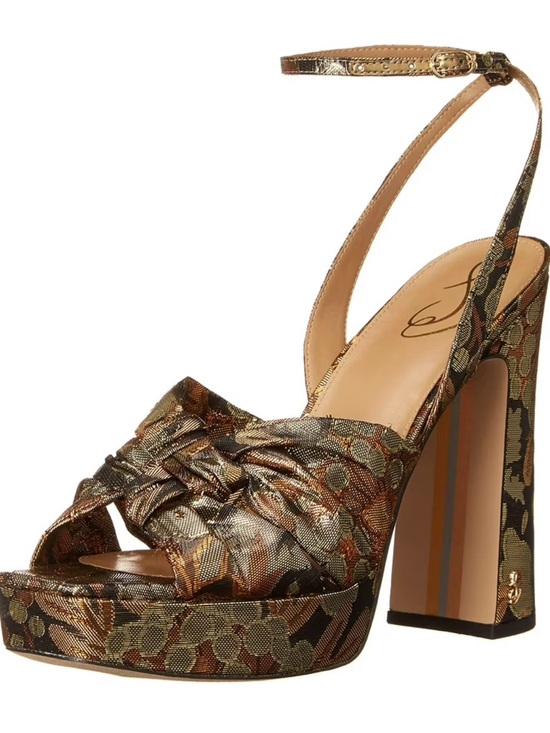 Sam Edelman Bronze Floral Knot Platform Sandal with Ankle Strap